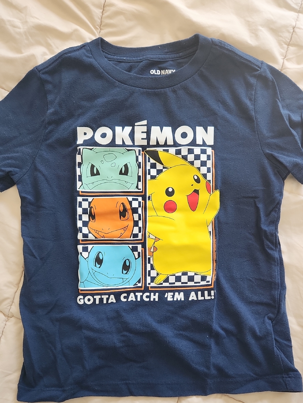 Old Navy Navy Pokémon Tee with Yellow Pikachu & Multi-Color Character Panels